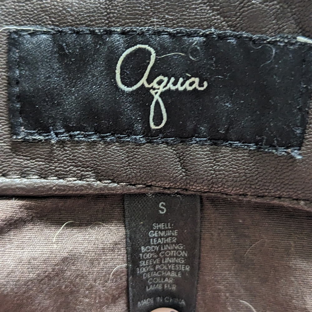 Aqua aviation inspired leather jacket with lambswool collar and zipper details - Picture 2 of 14